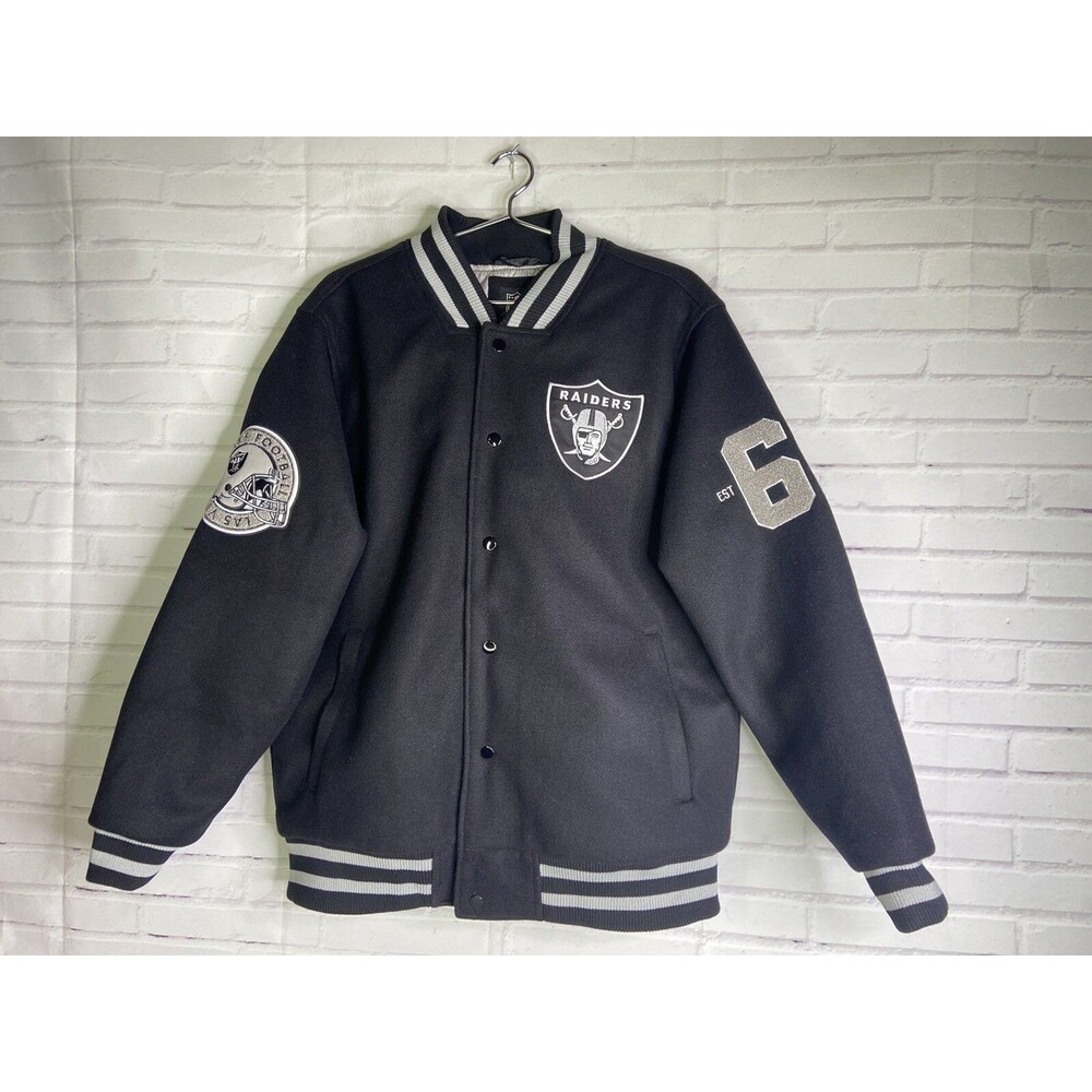 Ultra Game NFL Las Vegas Raiders Mens Varsity Coaches Snap Up Jacket Coat Size L